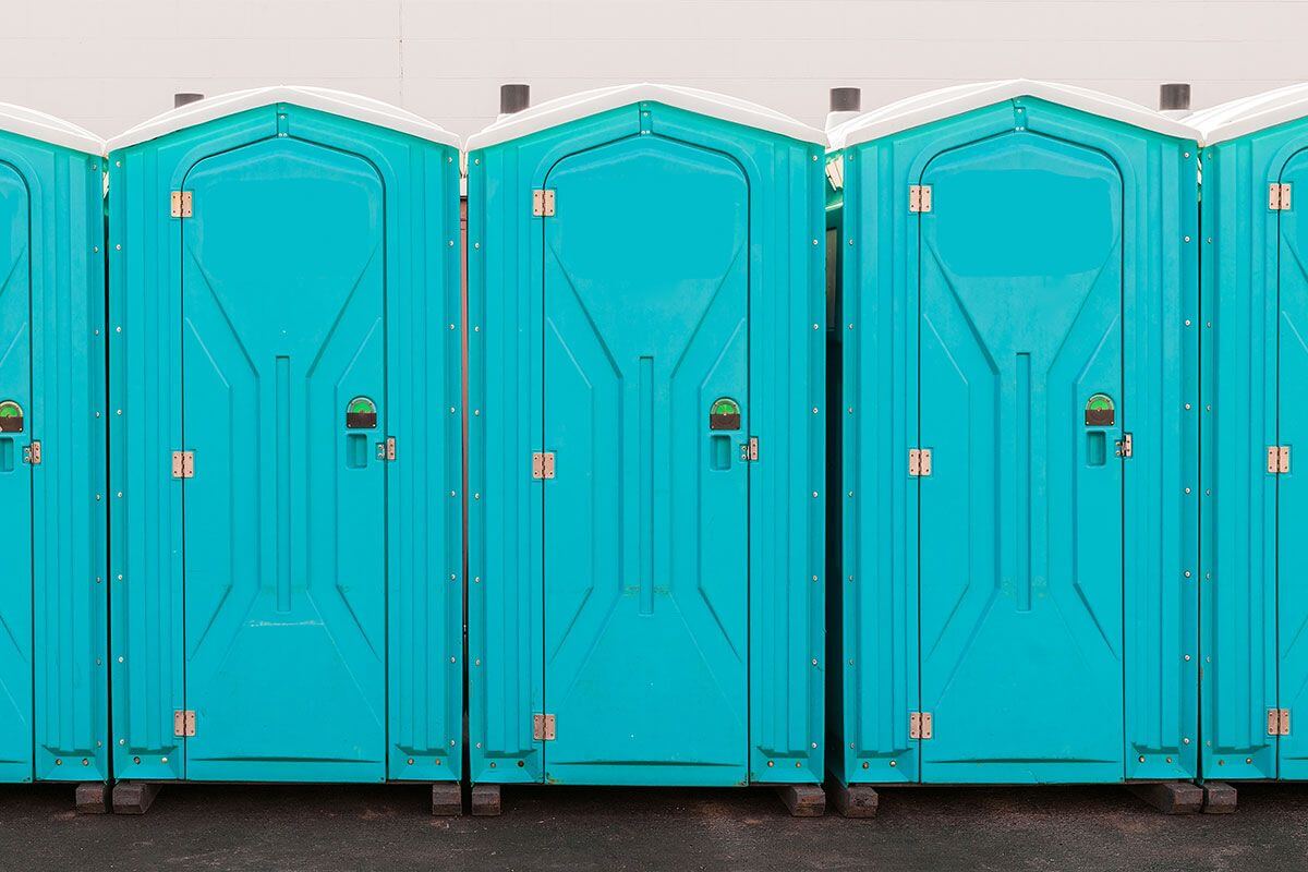 Industrial portable restroom units at a plant in Baytown, Texas