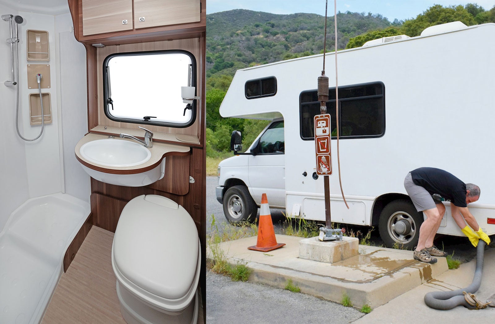 Portable RV/camper toilet and holding tank setup in Baytown, Texas