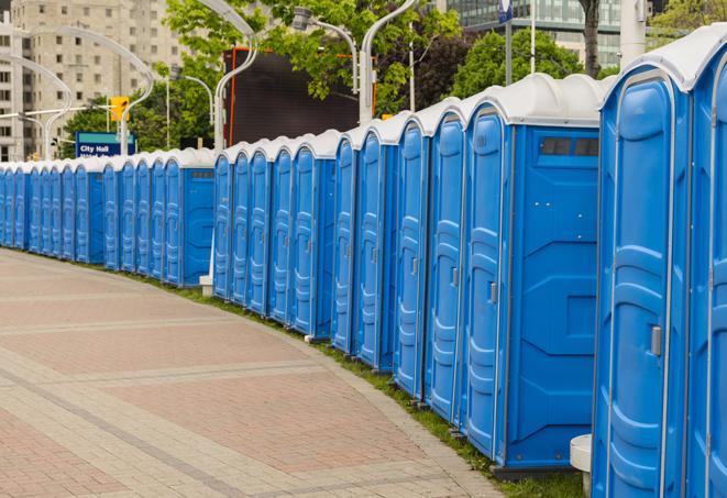 Seasonal porta potty units set up at a Baytown, Texas venue