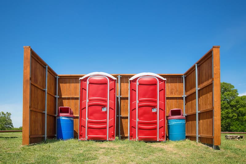 Short-term porta potty units staged for delivery in Baytown, Texas